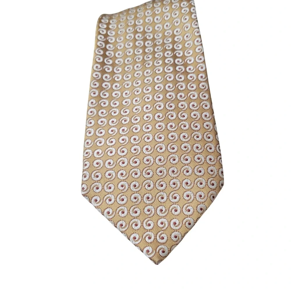 Ermenegildo Zegna‎ Men's Necktie Gold Brown White Swirl Pattern Business